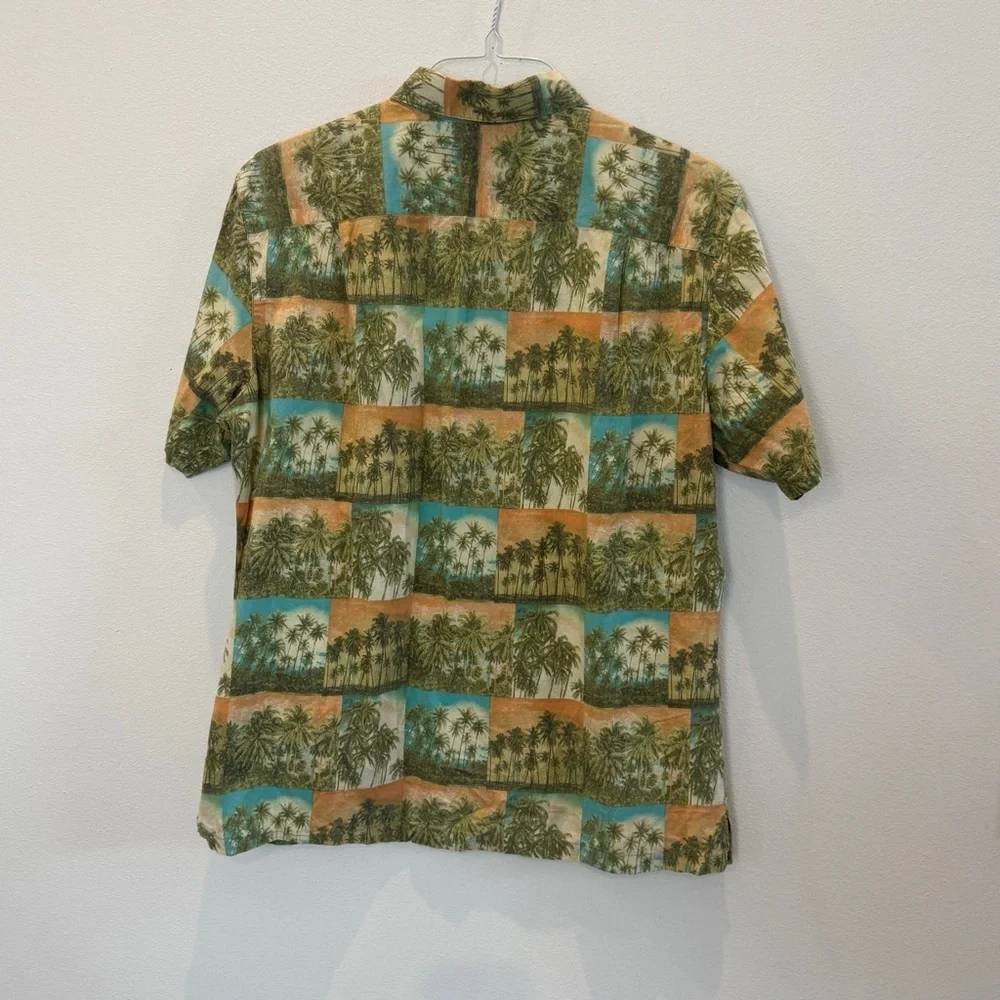 Tori Richard Hawaiian Shirt Tropical Palm Trees Print Size Large Tan Cotton Lawn - Picture 2 of 13